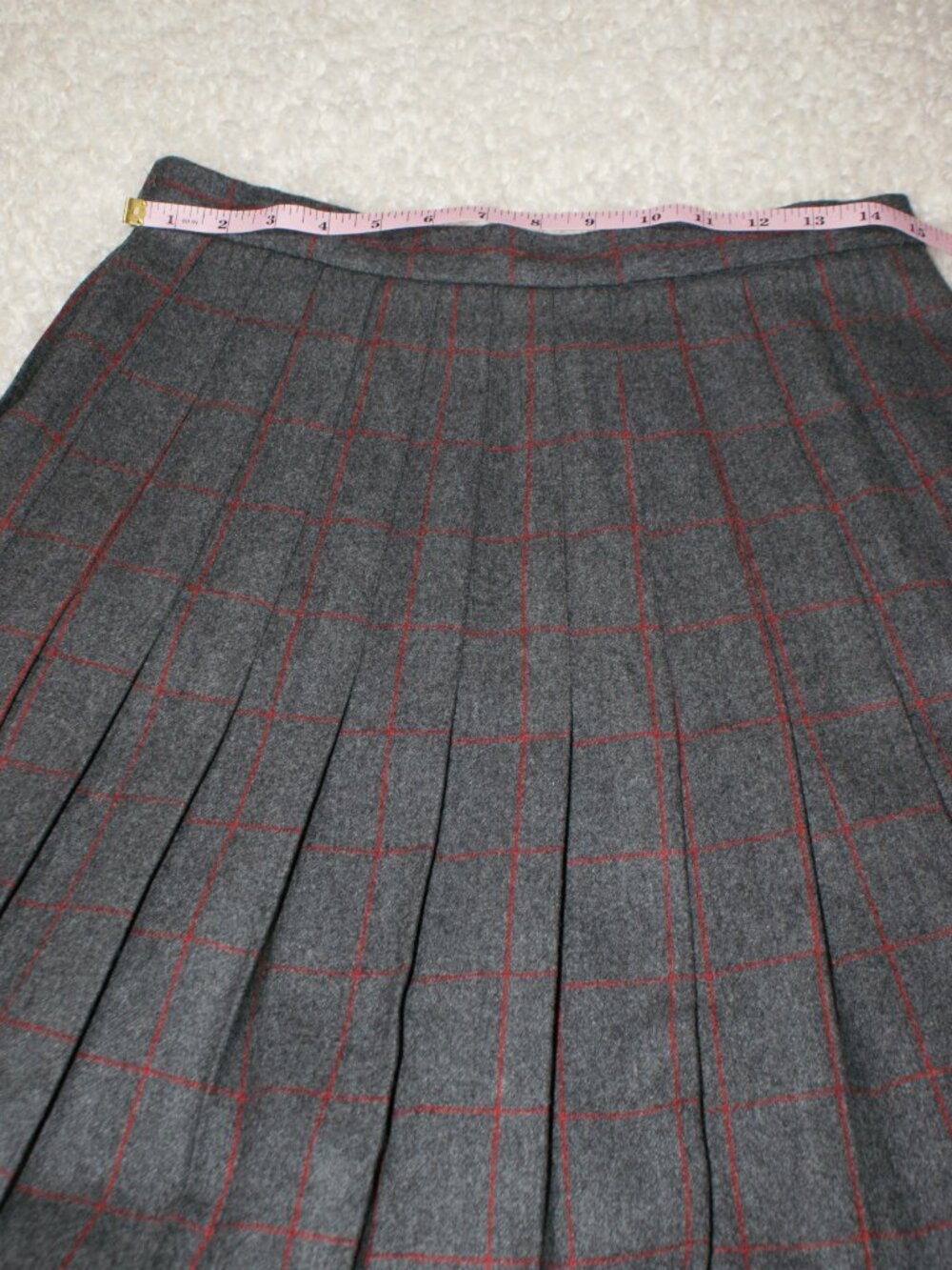 Wool Pleated Midi Skirt - Grey with Red Window Pane - 12 - EUC - Picture 9 of 11